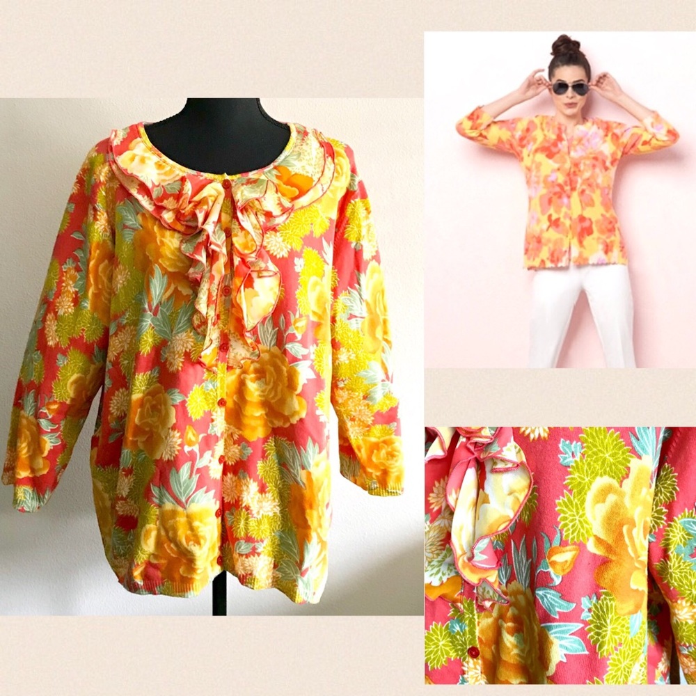 ISAAC MIZRAHI LIVE Floral 3/4 Sleeve Cardigan